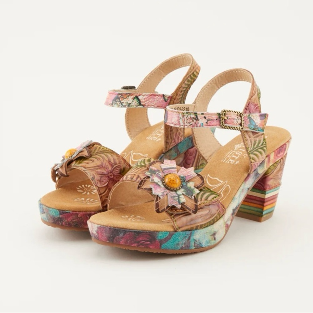 L’Artiste Colorful Fun Artistic Sandals with Chunky Heel